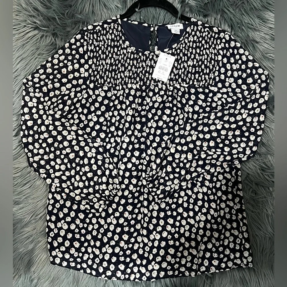NEW J. Crew Long Sleeve Floral Blouse - Size 00 | Color: Navy Blue